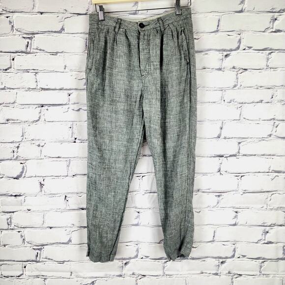 Free People Pants Womens 2 100% Linen Button Fly Ankle Crop Pockets  corpcore - Picture 1 of 9